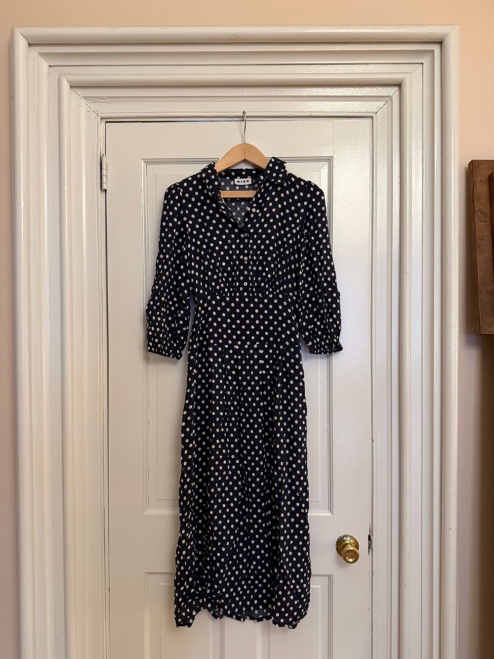 Rixo Izzy Runway Spot Pleated Shirt Dress - navy/white